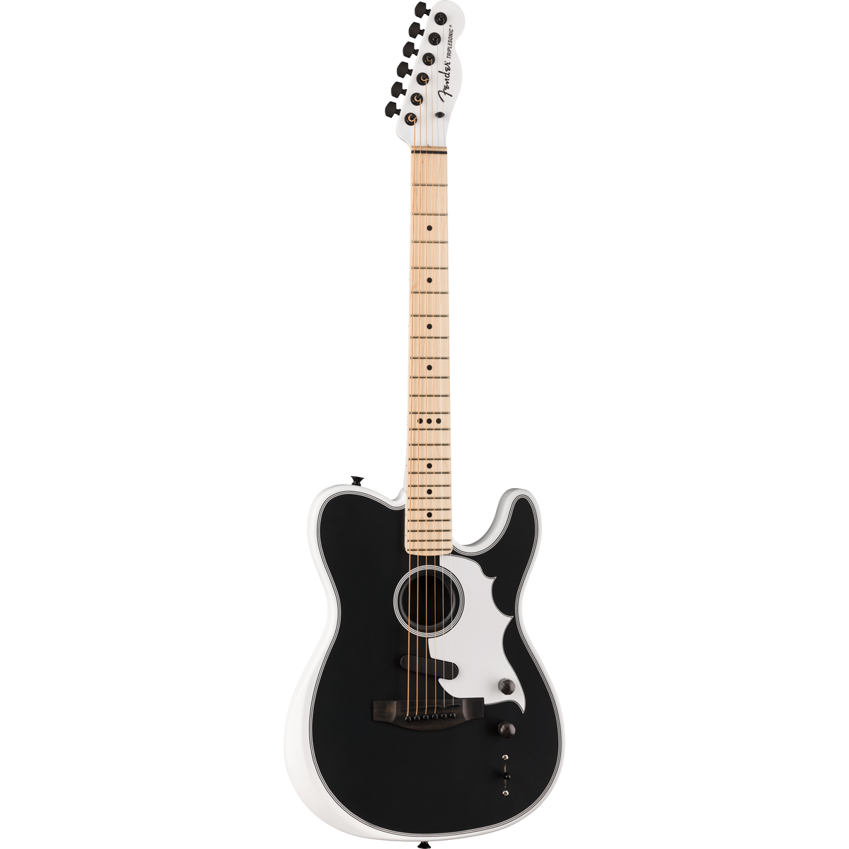 Fender Jack White Triplesonic Acoustasonic Telecaster - Satin Arctic White w/ Black Top - View 4 | MusicMarket