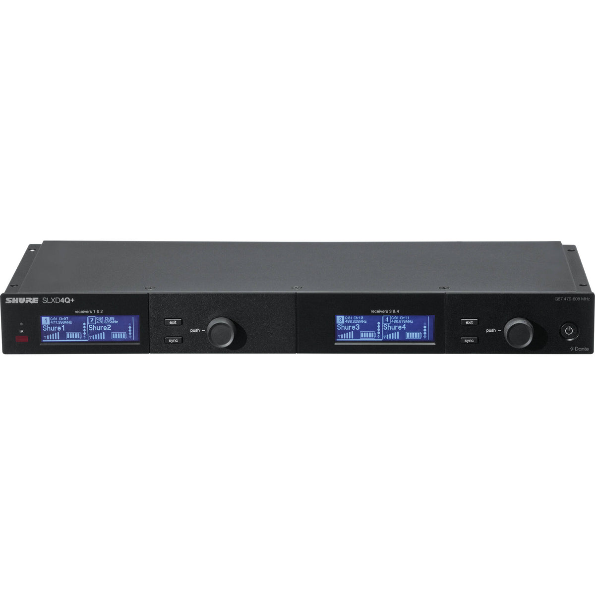 Shure SLXD4QDAN+ Quad Wireless Receiver with Dante - G57 Band - View 2 | MusicMarket