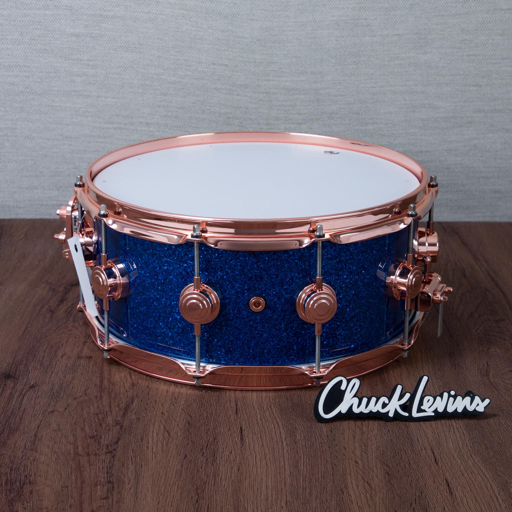 DW 6 x 14-Inch Collector's Pure Oak Snare Drum - Blue Glass with Copper Hardware - View 4 | MusicMarket
