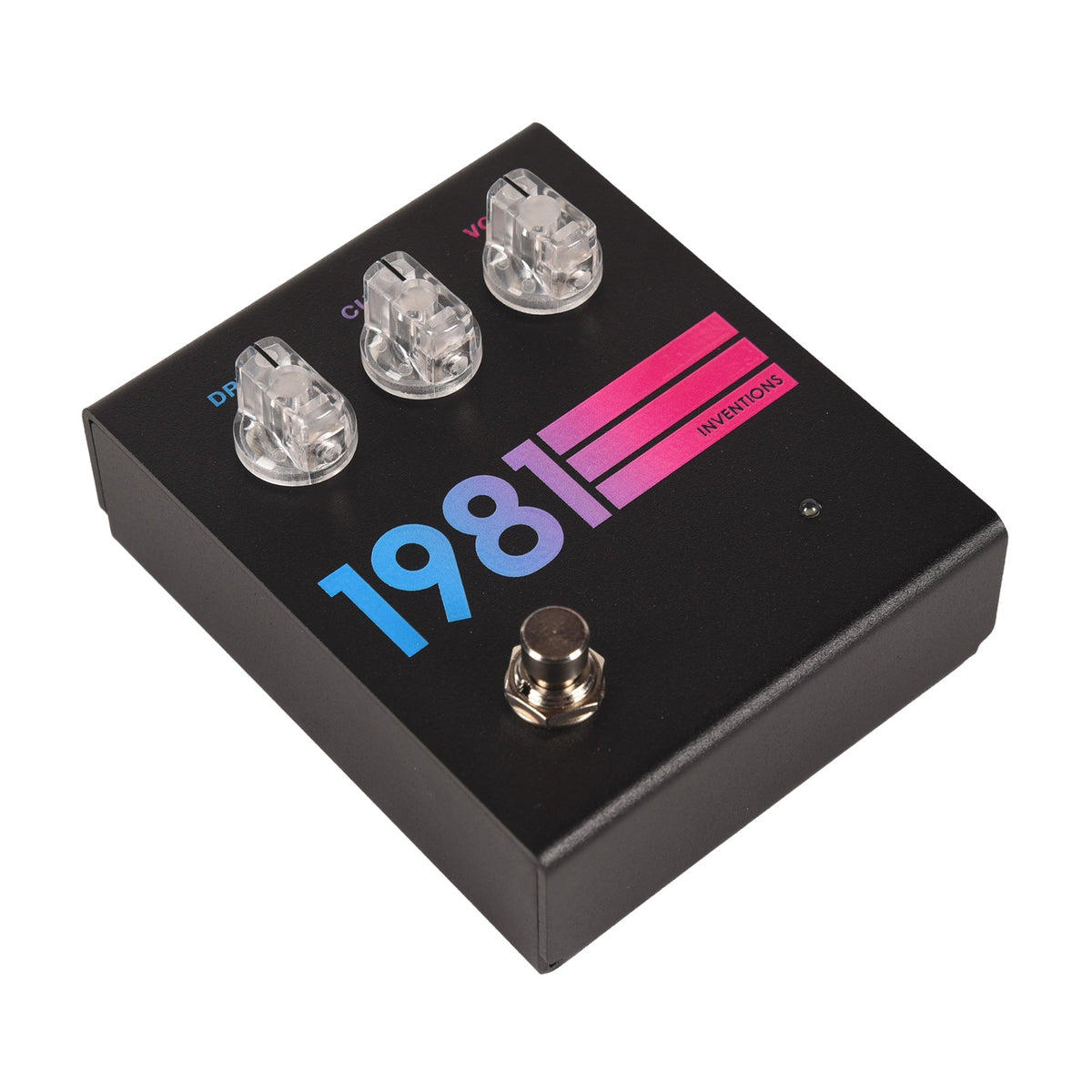 1981 Inventions DRV Overdrive Pedal Black Hyperfade - Angle 2 | MUSICTONER