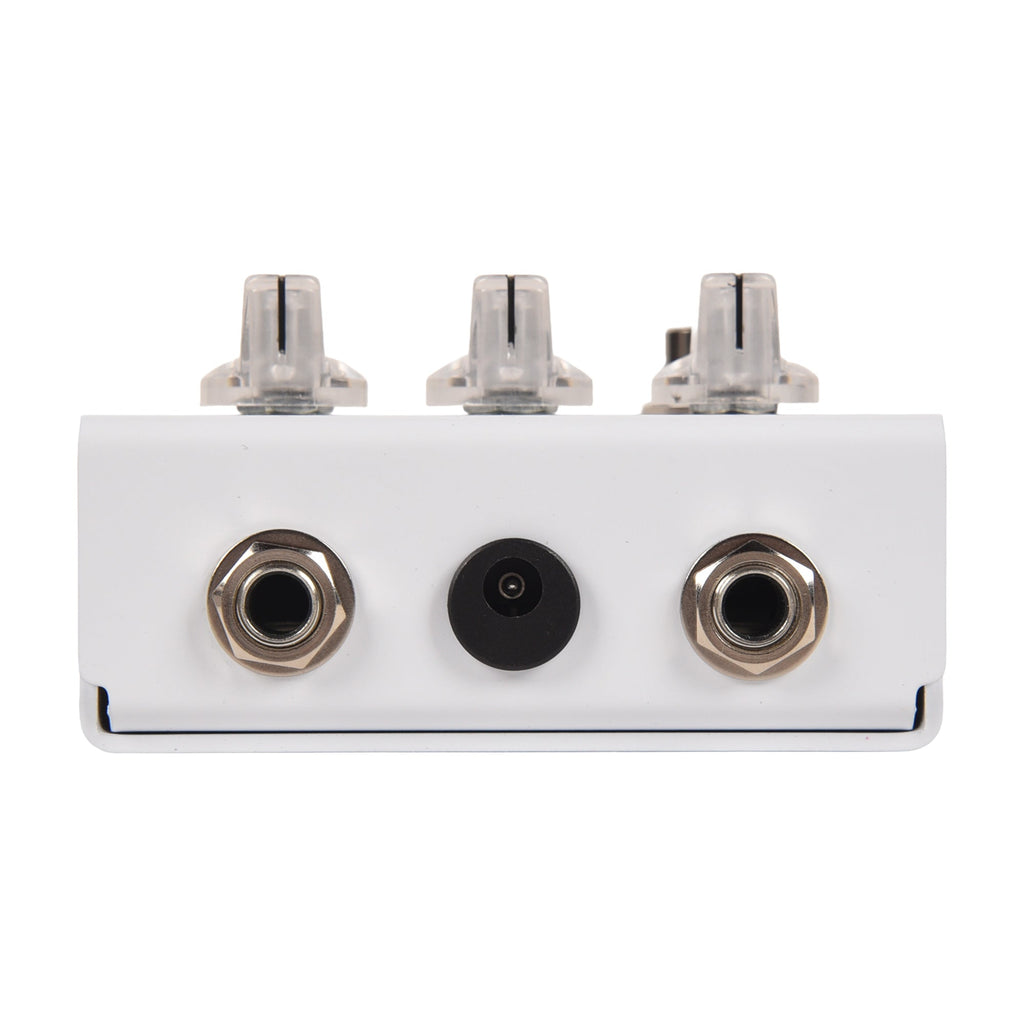 1981 Inventions DRV Overdrive Pedal White Hyperfade - Angle 3 | MUSICTONER