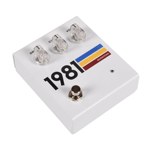 1981 Inventions DRV Overdrive Pedal White Hyperfade - Angle 2 | MUSICTONER
