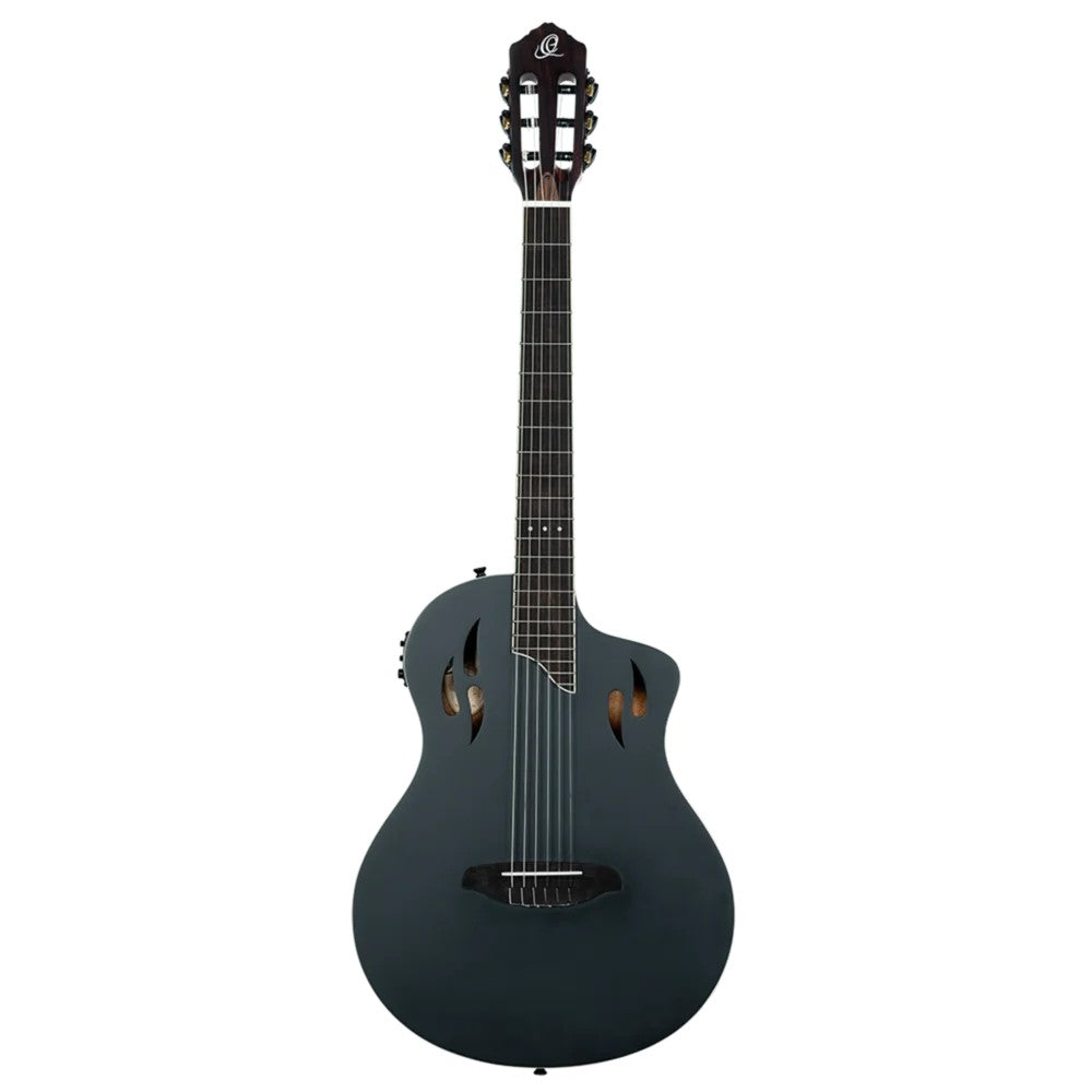 Ortega Tour Player Series Thinline Crossover Nylon String Acoustic Electric Guitar - Black - MusicMarket