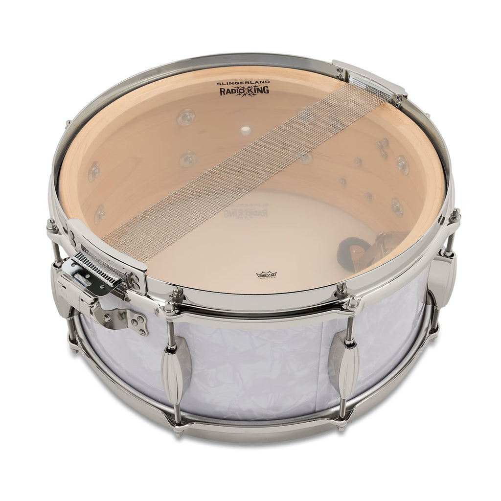 Slingerland 6.5 x 14-Inch Gene Krupa Radio King Solid Maple Snare Drum - White Marine Pearl - View 6 | MusicMarket