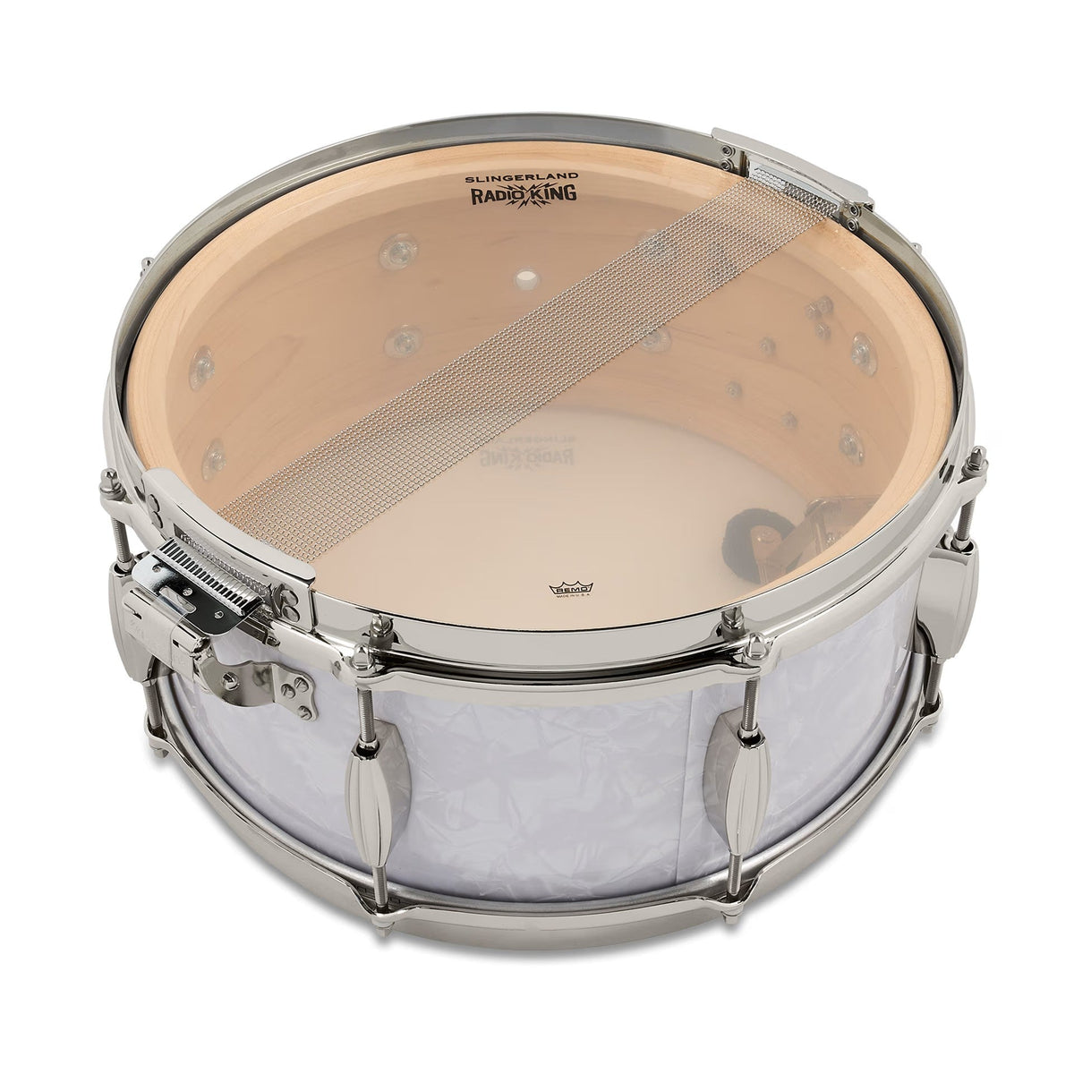 Slingerland 6.5 x 14-Inch Gene Krupa Radio King Solid Maple Snare Drum - White Marine Pearl - View 6 | MusicMarket