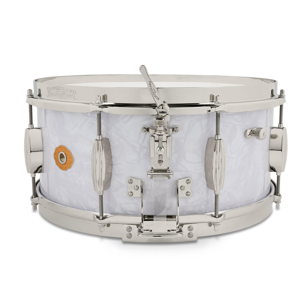 Slingerland 6.5 x 14-Inch Gene Krupa Radio King Solid Maple Snare Drum - White Marine Pearl - View 2 | MusicMarket