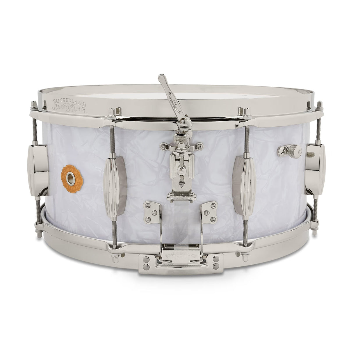 Slingerland 6.5 x 14-Inch Gene Krupa Radio King Solid Maple Snare Drum - White Marine Pearl - View 2 | MusicMarket