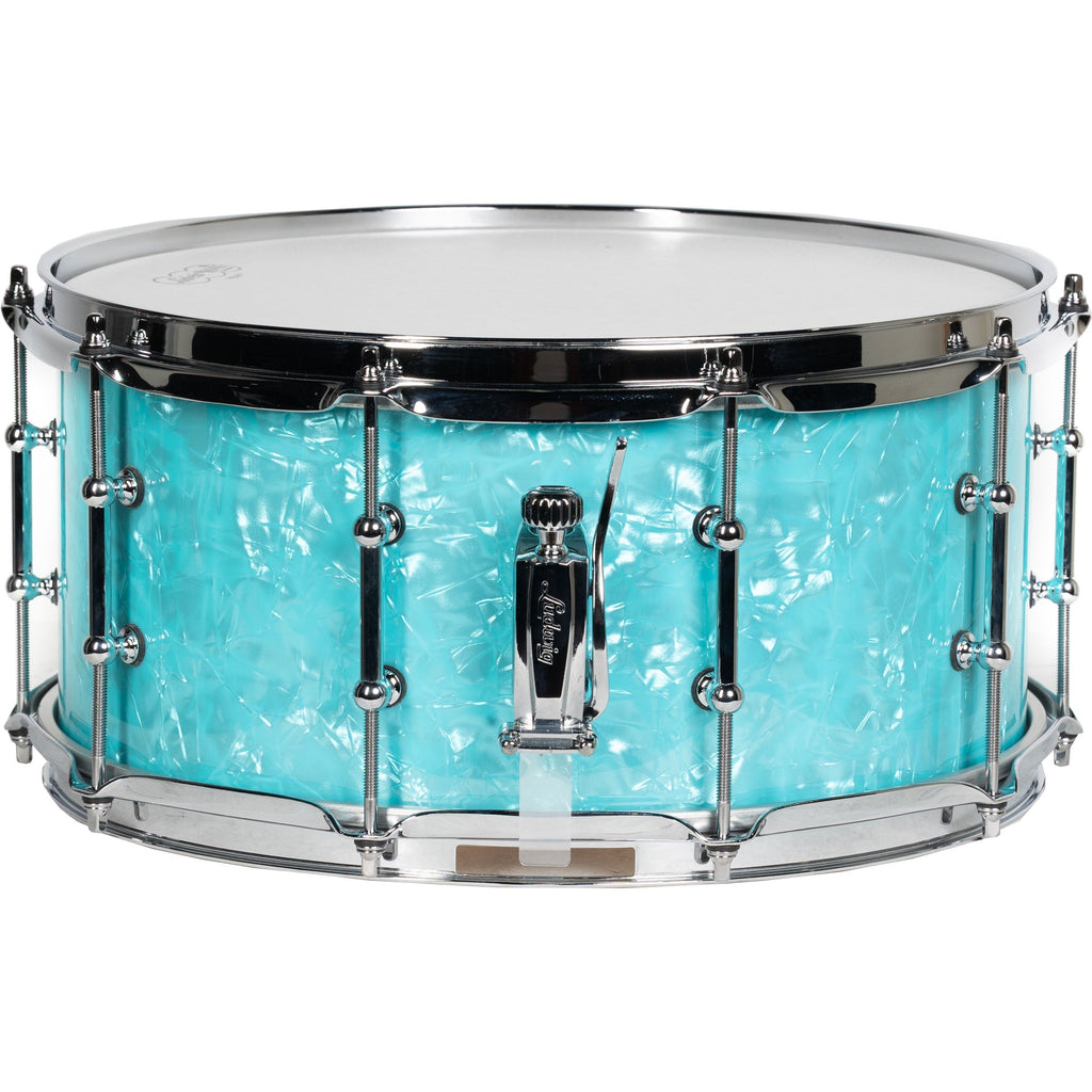Ludwig Classic Maple Limited Edition 6.5x14 Snare Drum w/ Tube Lugs - Teal Pearl - View 2 | MusicMarket