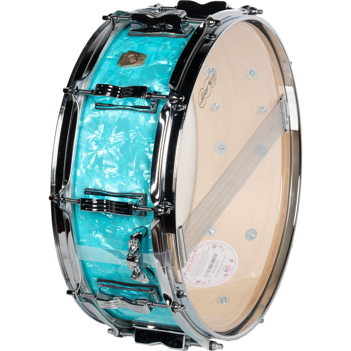 Ludwig Classic Maple Limited Edition 5x14 Snare Drum - Teal Pearl - View 3 | MusicMarket