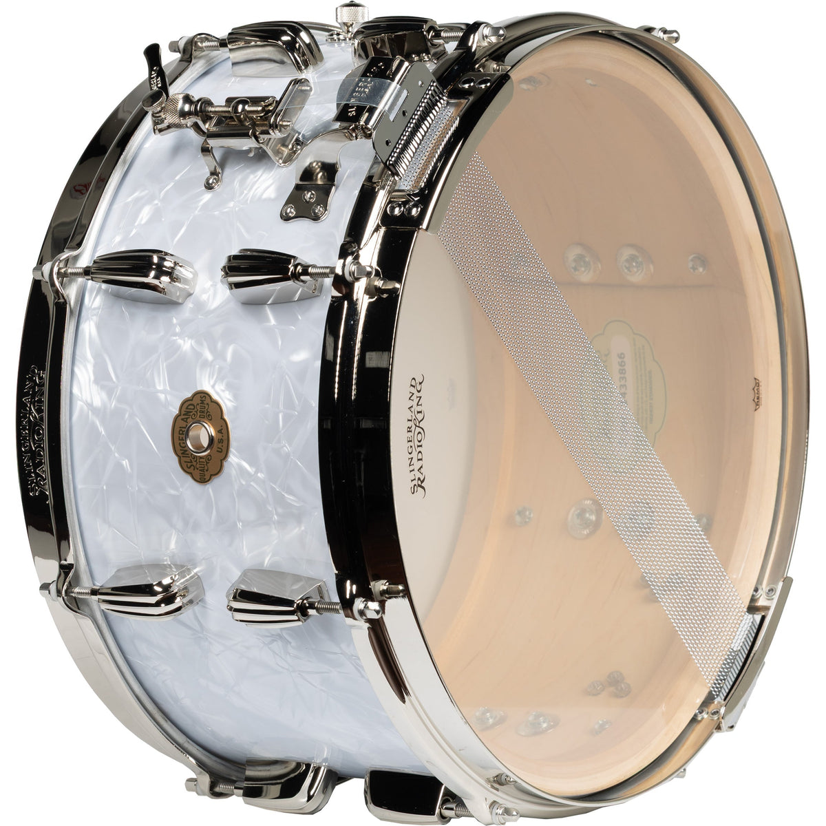 Slingerland Radio King 7x14 Snare Drum - White Marine Pearl Wrap - View 3 | MusicMarket