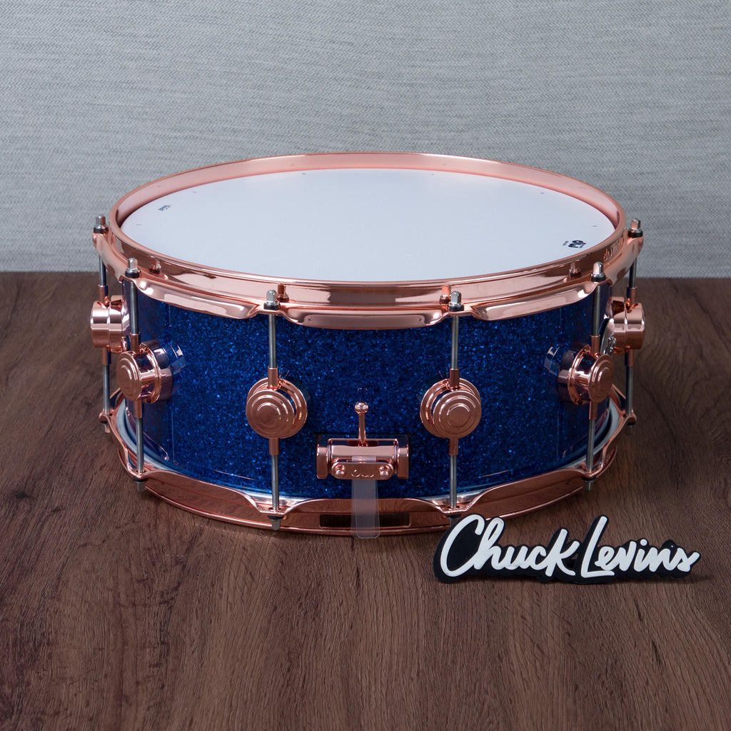 DW 6 x 14-Inch Collector's Pure Oak Snare Drum - Blue Glass with Copper Hardware - View 6 | MusicMarket