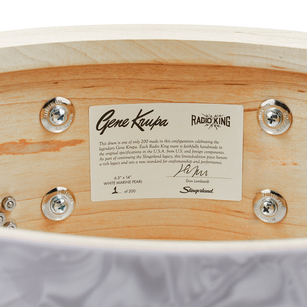 Slingerland Gene Krupa Limited Edition 6.5x14 Snare Drum - White Marine Pearl - View 4 | MusicMarket