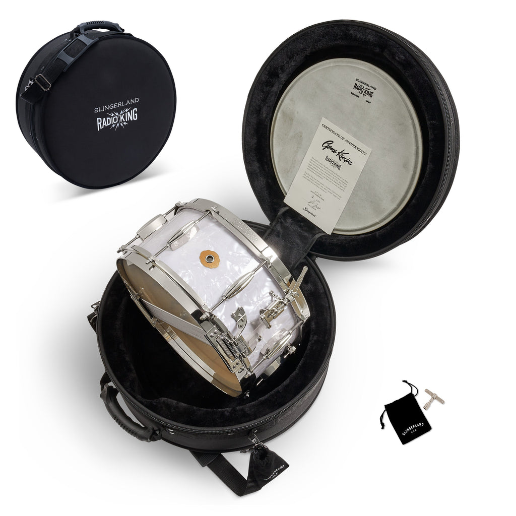 Slingerland Gene Krupa Limited Edition 6.5x14 Snare Drum - White Marine Pearl - View 6 | MusicMarket