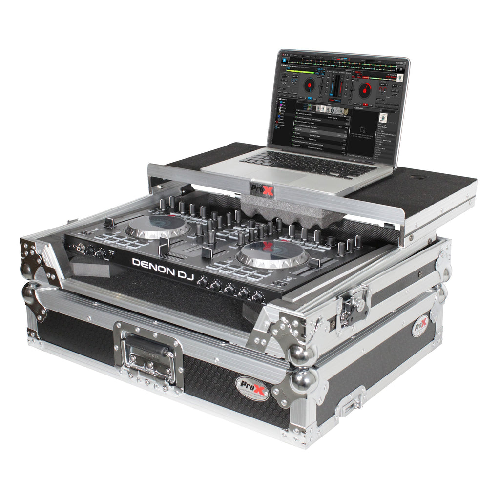 ProX Universal Flight Case with Shelf for Small-to-Medium Size DJ Controllers - Silver on Black - View 3 | MusicMarket