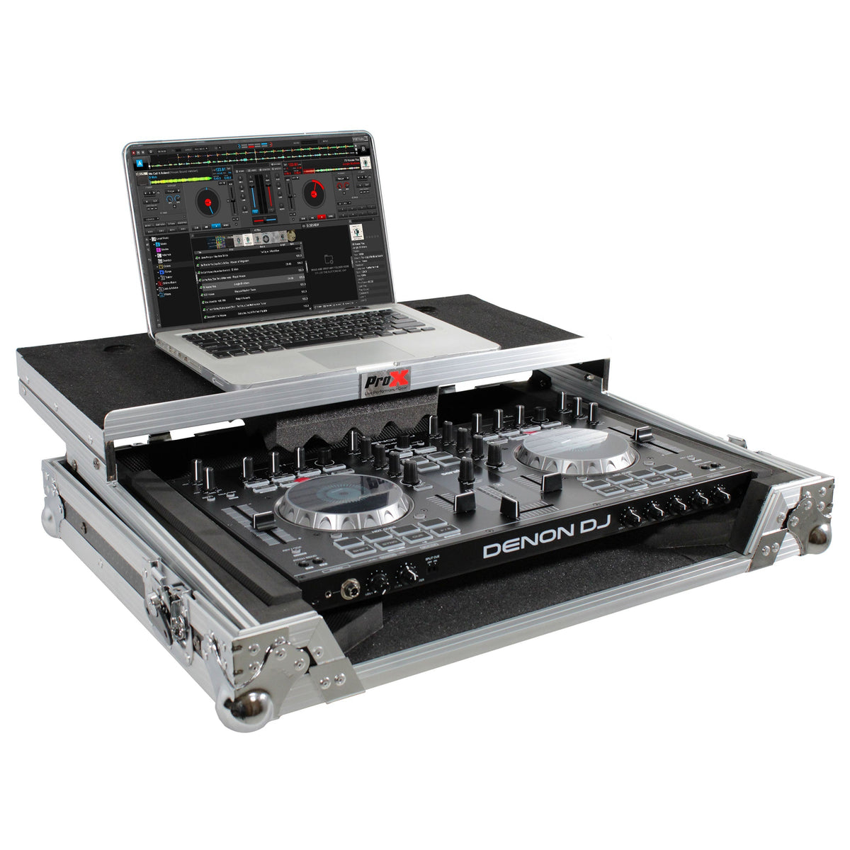 ProX Universal Flight Case with Shelf for Small-to-Medium Size DJ Controllers - Silver on Black - View 4 | MusicMarket