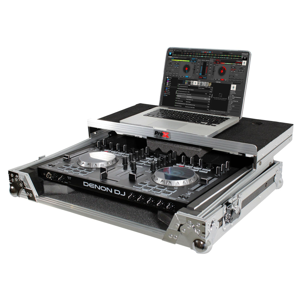 ProX Universal Flight Case with Shelf for Small-to-Medium Size DJ Controllers - Silver on Black - View 5 | MusicMarket