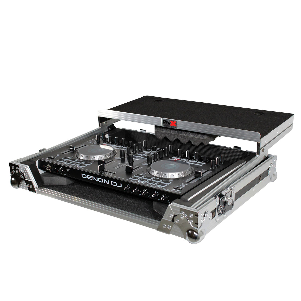 ProX Universal Flight Case with Shelf for Small-to-Medium Size DJ Controllers - Silver on Black - View 6 | MusicMarket