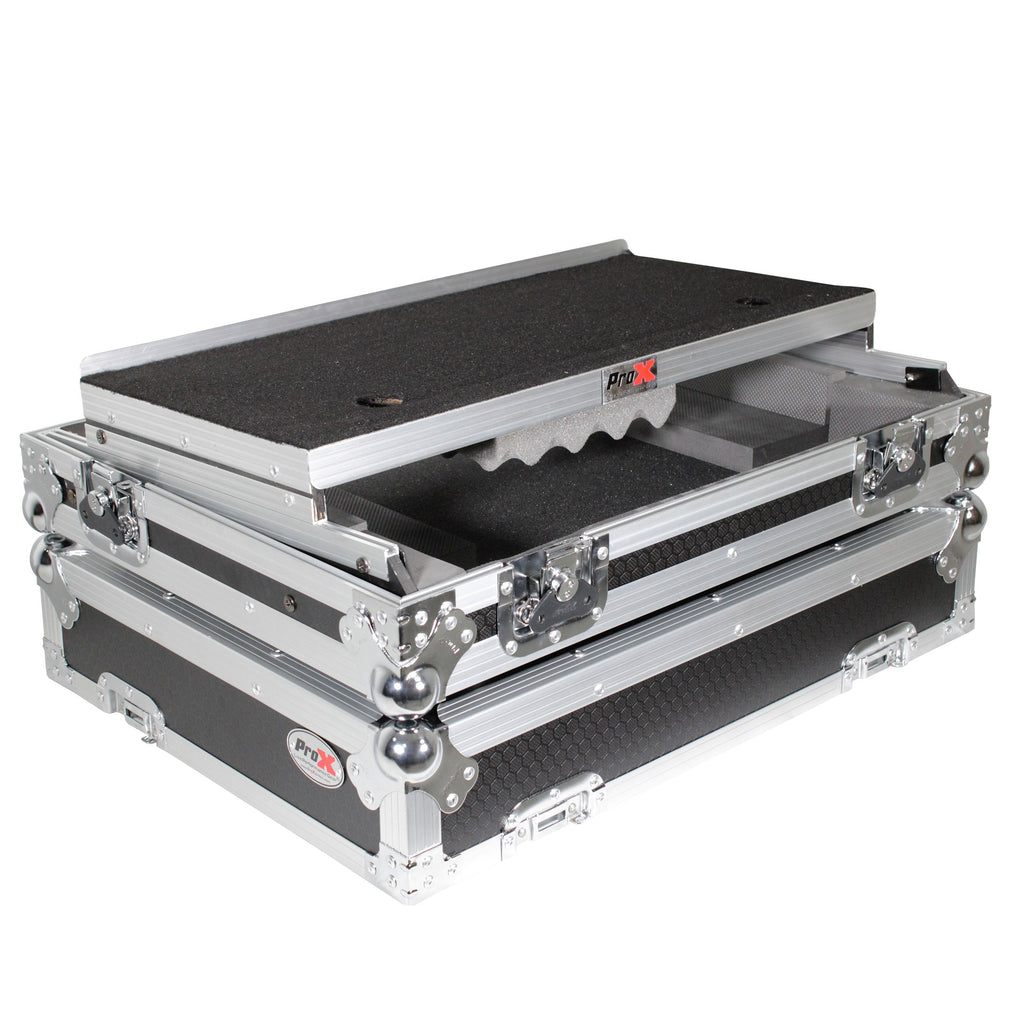 ProX Universal Flight Case with Shelf for Small-to-Medium Size DJ Controllers - Silver on Black - MusicMarket