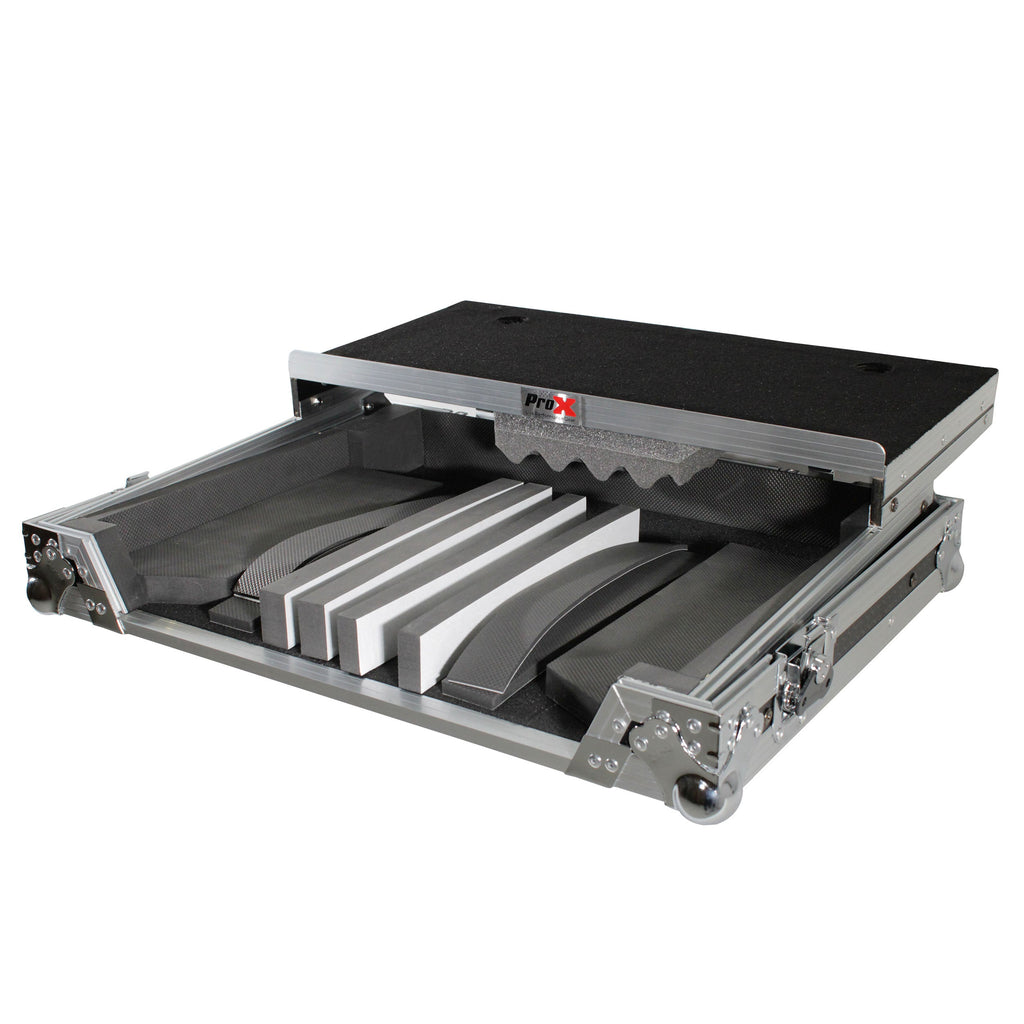 ProX Universal Flight Case with Shelf for Small-to-Medium Size DJ Controllers - Silver on Black - View 8 | MusicMarket