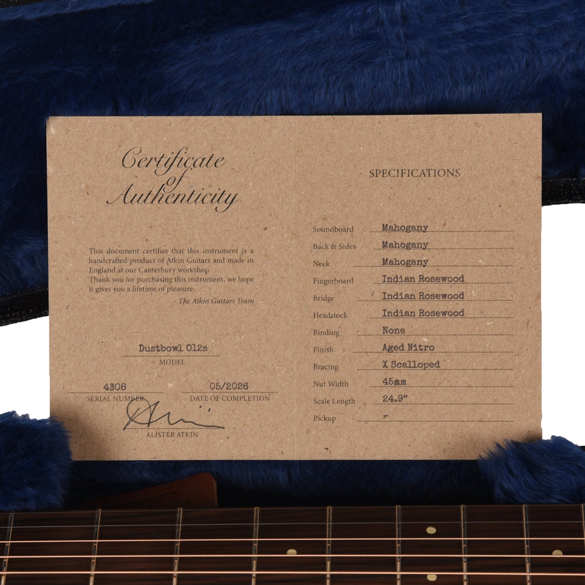 Atkin Dust Bowl 0 12-Fret Mahogany Natural w/Slotted Headstock - Angle 9 | MUSICTONER