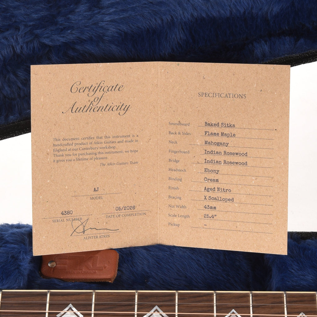 Atkin The AJ "Hops Guard" Baked Sitka Spruce/AAA Flamed Maple Black Top - Angle 9 | MUSICTONER