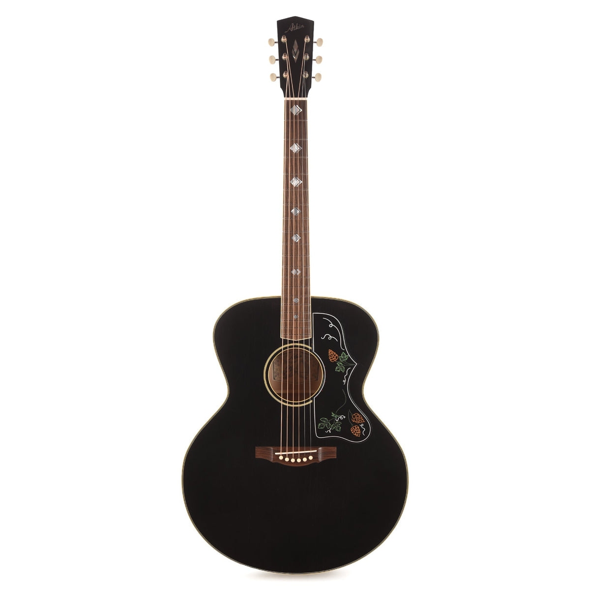 Atkin The AJ "Hops Guard" Baked Sitka Spruce/AAA Flamed Maple Black Top - Angle 4 | MUSICTONER