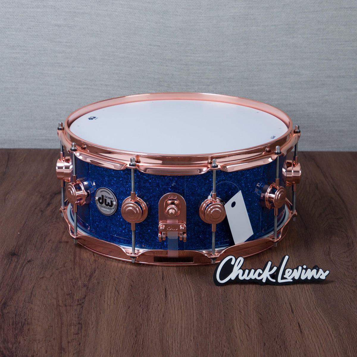 DW 6 x 14-Inch Collector's Pure Oak Snare Drum - Blue Glass with Copper Hardware - View 3 | MusicMarket