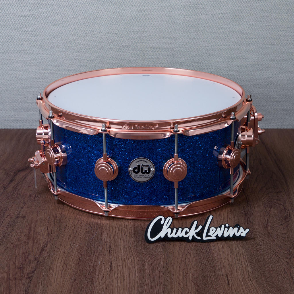 DW 6 x 14-Inch Collector's Pure Oak Snare Drum - Blue Glass with Copper Hardware - MusicMarket