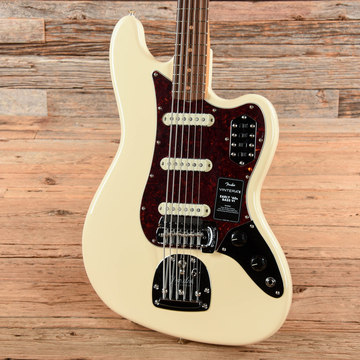 Fender Vintera III Early '60s Bass VI Olympic White - Angle 4 | MUSICTONER