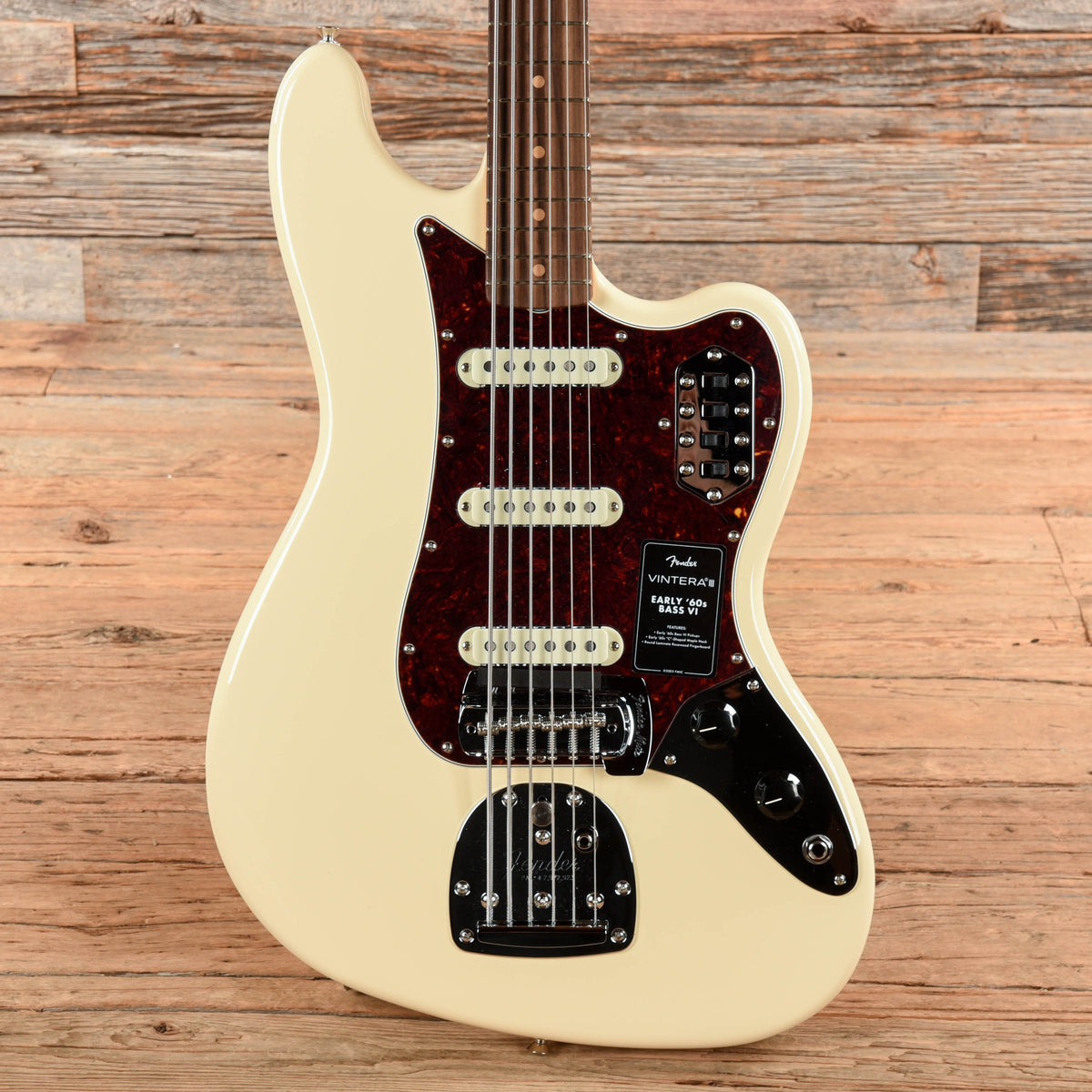 Fender Vintera III Early '60s Bass VI Olympic White - Angle 3 | MUSICTONER