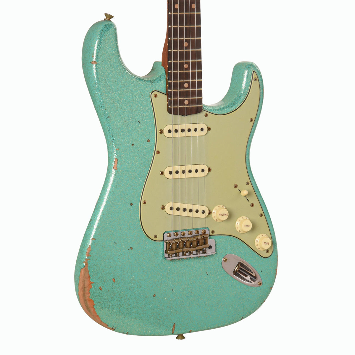Fender Custom Shop Limited Edition '60s Dual Mag II Compound Radius Strat Relic Sea Foam Green Sparkle - MUSICTONER