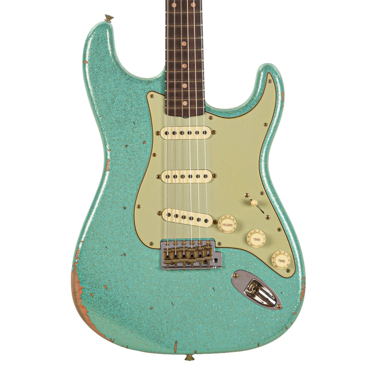 Fender Custom Shop Limited Edition '60s Dual Mag II Compound Radius Strat Relic Sea Foam Green - Angle 2 | MUSICTONER