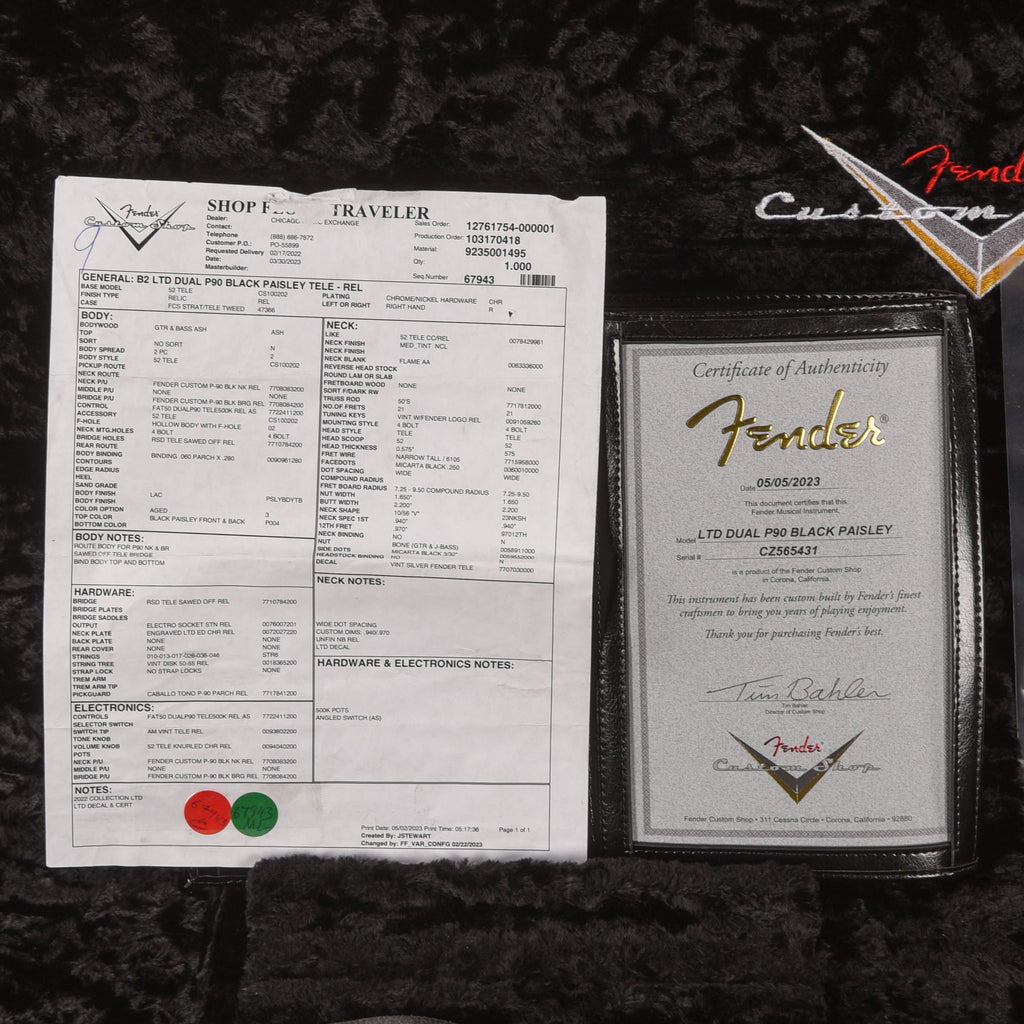 Fender Custom Shop Limited Edition Dual P-90 Telecaster Relic Black Paisley 2023 - Angle 10 | MUSICTONER