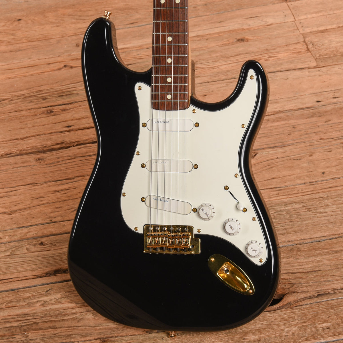Fender American Standard Stratocaster Neck with Unknown Squier Body Black - Angle 2 | MUSICTONER