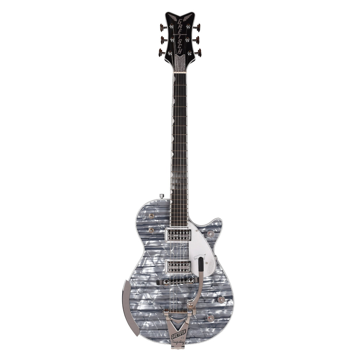 Gretsch G6134T-58 Limited Edition Penguin Light Blue Pearl w/String-Thru Bigsby - Angle 4 | MUSICTONER