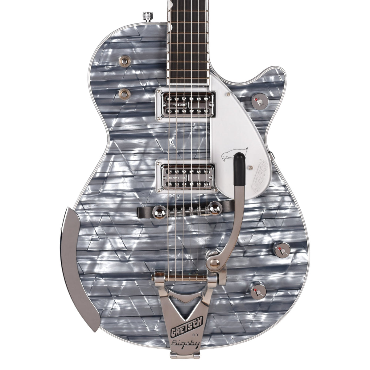 Gretsch G6134T-58 Limited Edition Penguin Light Blue Pearl w/String-Thru Bigsby - Angle 2 | MUSICTONER