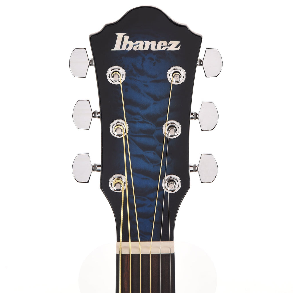 Ibanez AEWC16QATLH AEWC Acoustic-Electric Guitar Transparent Blue Sunburst High Gloss - Angle 6 | MUSICTONER