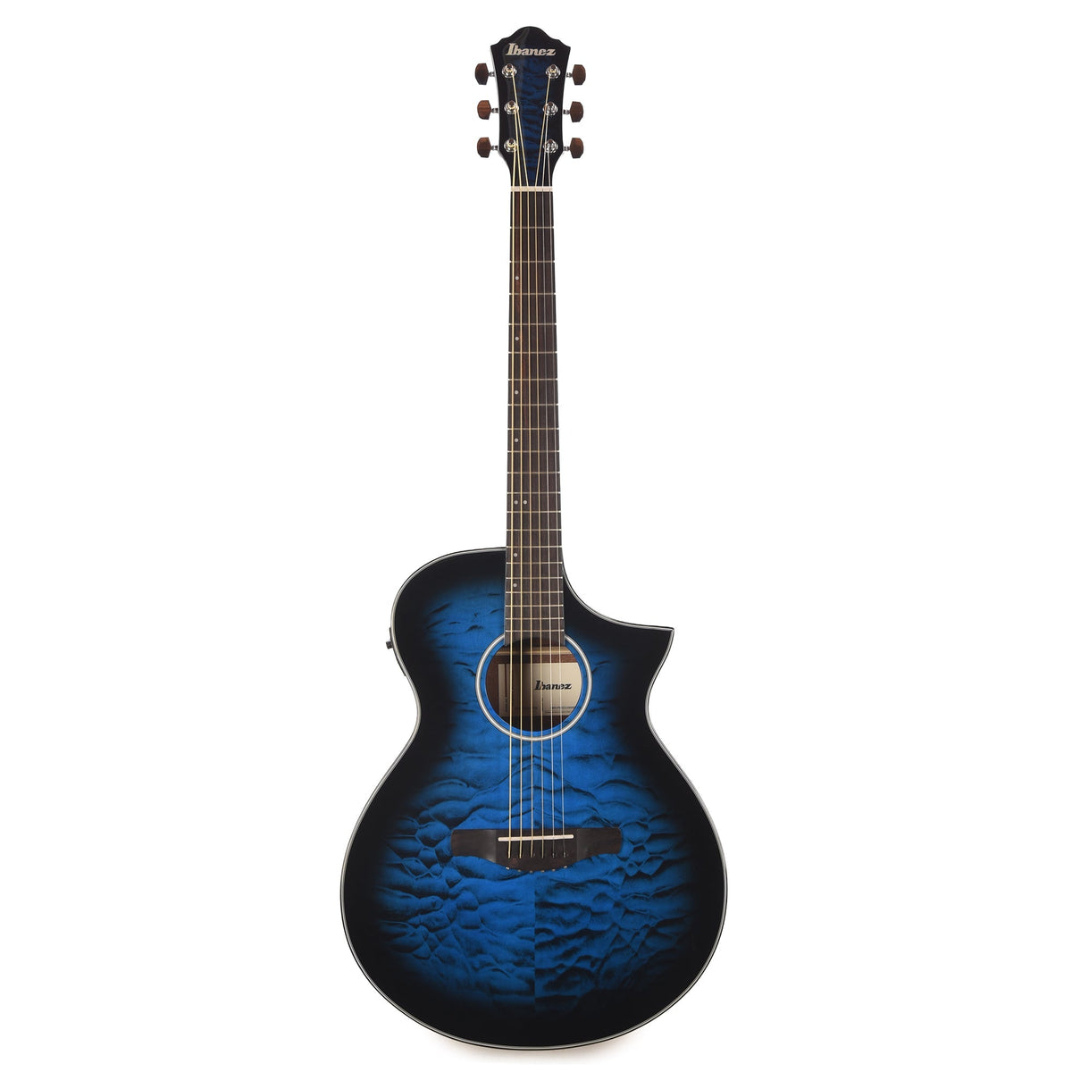 Ibanez AEWC16QATLH AEWC Acoustic-Electric Guitar Transparent Blue Sunburst High Gloss - Angle 4 | MUSICTONER