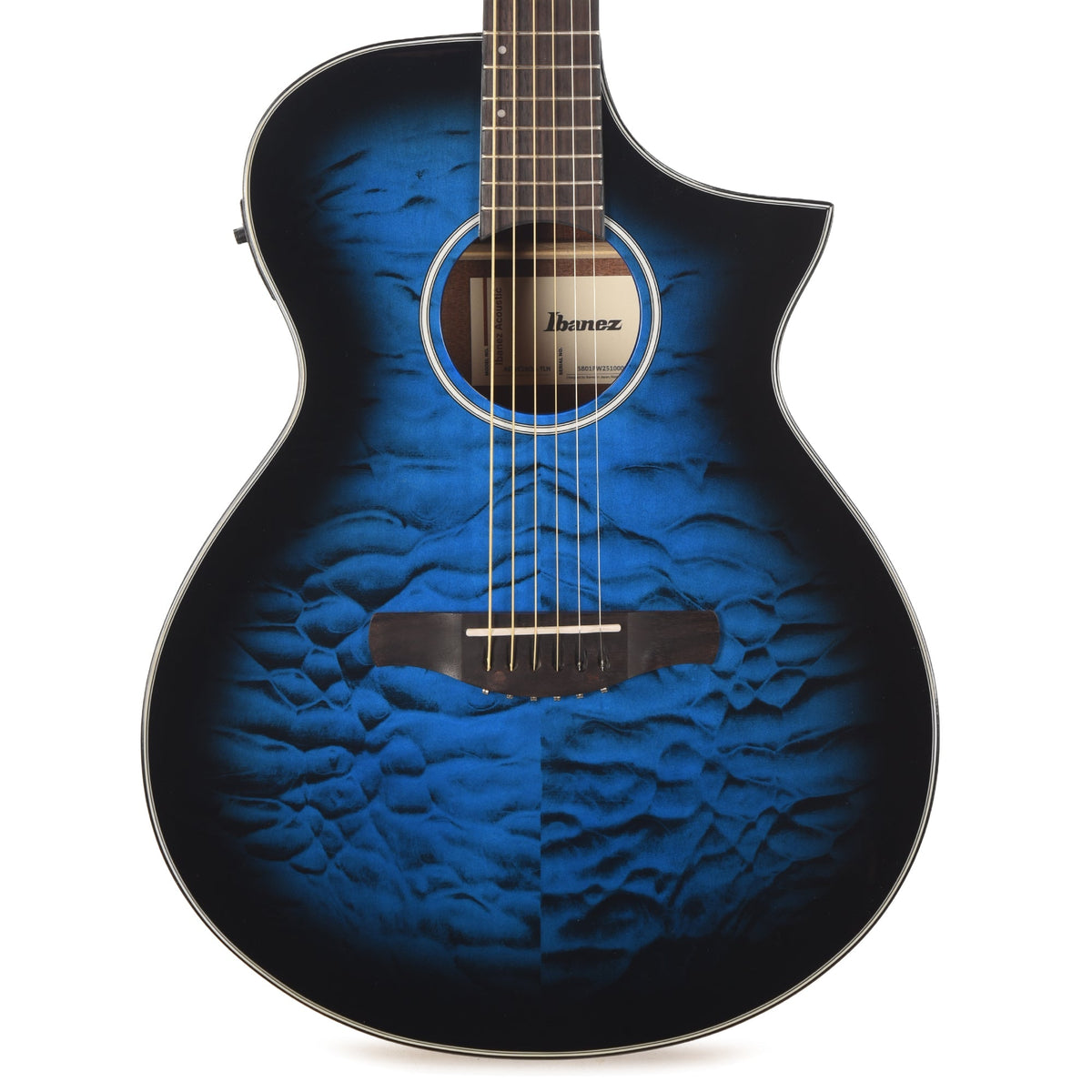 Ibanez AEWC16QATLH AEWC Acoustic-Electric Guitar Transparent Blue Sunburst High Gloss - Angle 2 | MUSICTONER