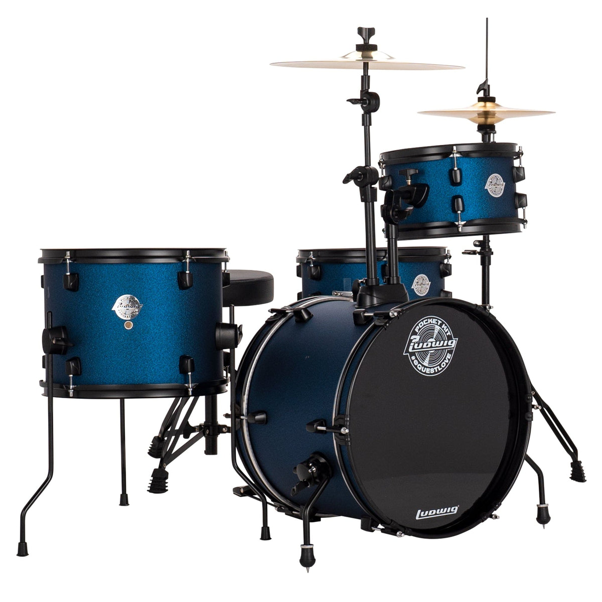 Ludwig Questlove Pocket 10/13/16/5x12 4pc. Drum Kit Blue Stardust w/Hardware & Cymbals