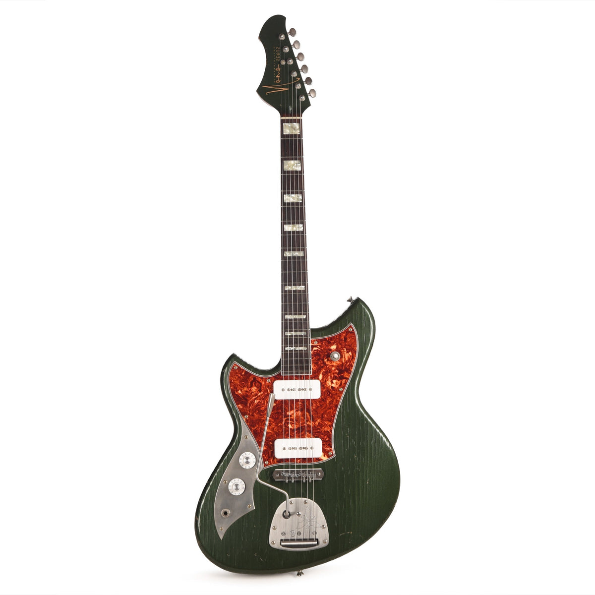 Novo Serus J Cadillac Green Light Distress w/ Fralin P-90 Pickups Left-Handed - Angle 4 | MUSICTONER