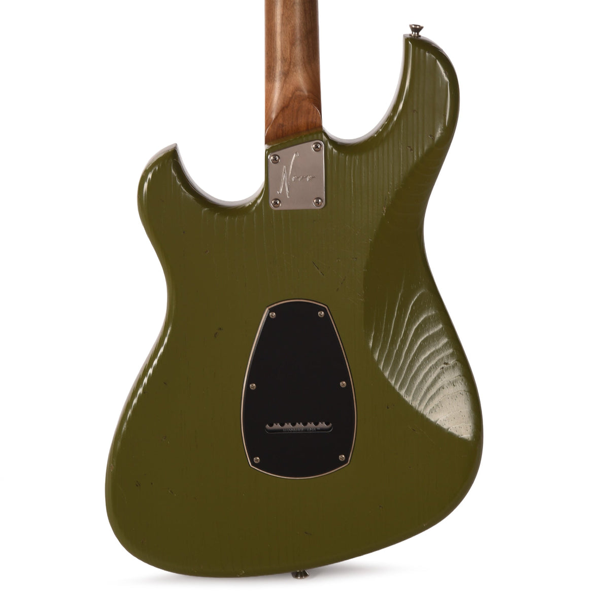 Novo Idris HSS Light Distress Uffington Green w/Fralin Modern PAF/Vintage Hot Strat Pickups - Angle 3 | MUSICTONER