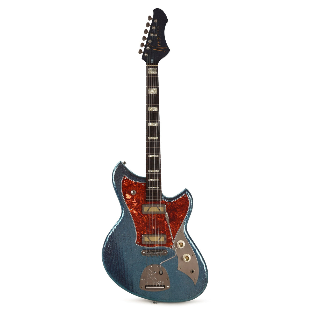 Novo Serus J Custom Lake Placid Blue Sparkle Extra Light Distress w/Lollar Gold Foils - Angle 4 | MUSICTONER