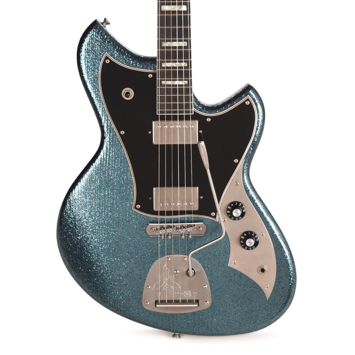Novo Serus JHH Extra Light Distress Merman Sparkle w/Fralin Pure PAF Humbuckers - Angle 2 | MUSICTONER
