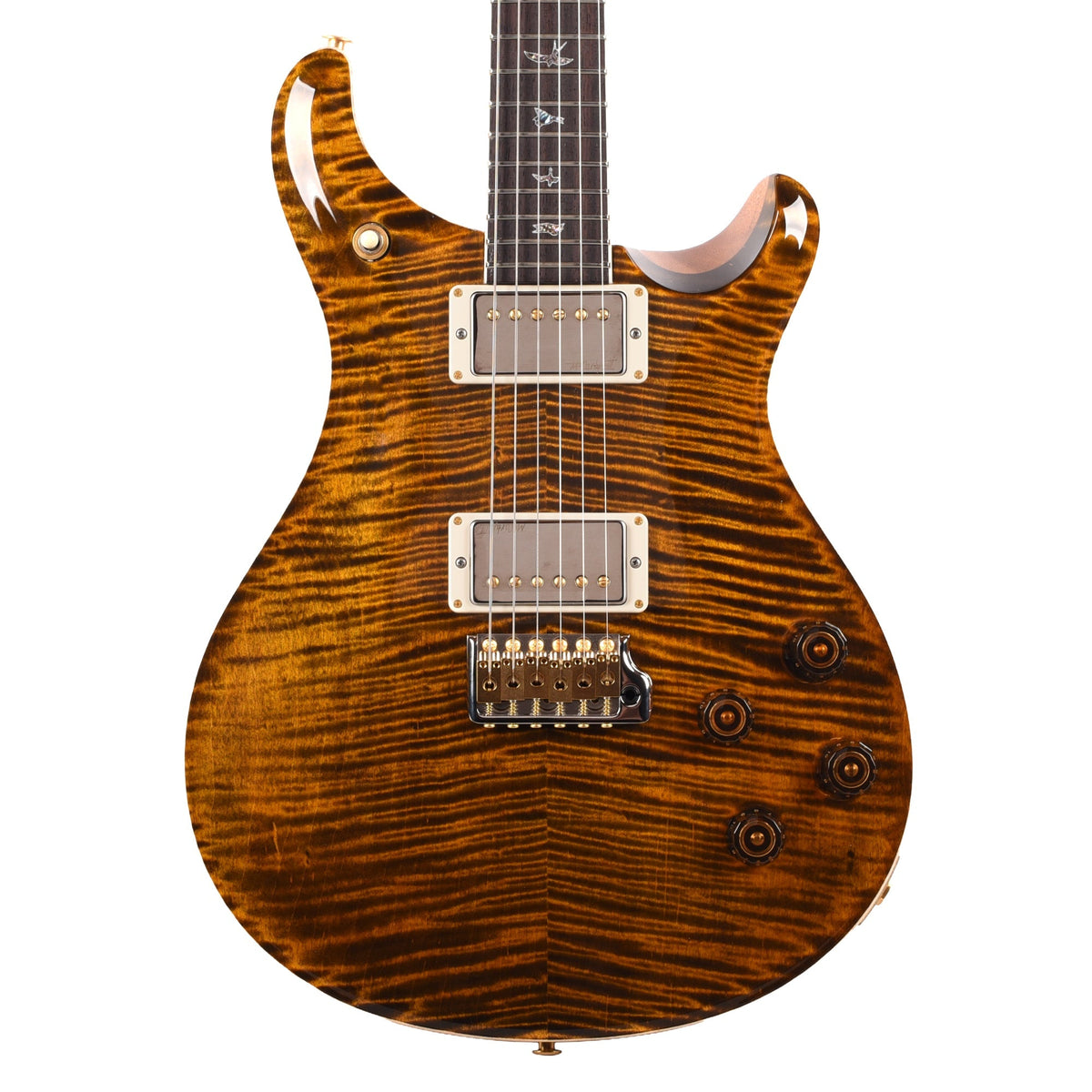 PRS Wood Library McCarty 594 Tremolo Flame 10 Top Tiger Eye - Angle 2 | MUSICTONER
