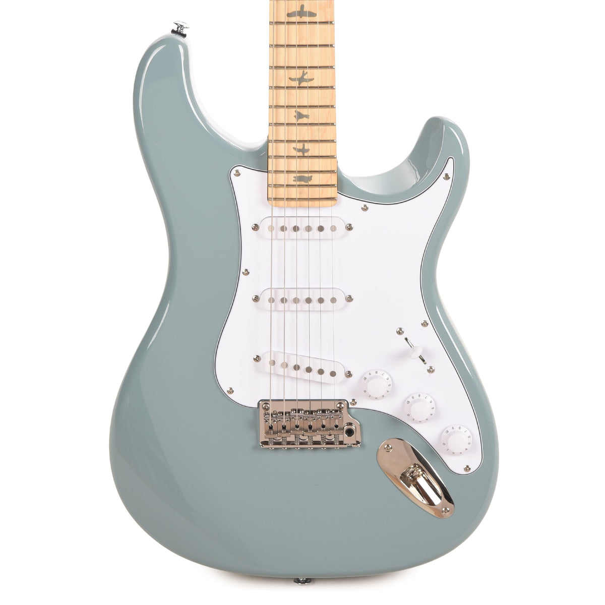 PRS SE Silver Sky Maple Stone Blue - Angle 2 | MUSICTONER