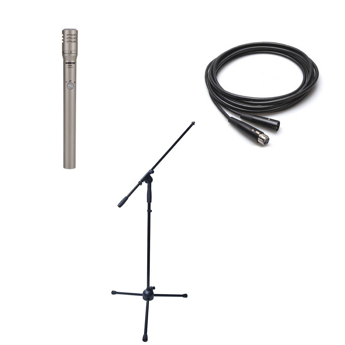 Shure SM81 Instrument Microphone Bundle- Shure SM81 Boom Stand and XLR Cable - MusicMarket