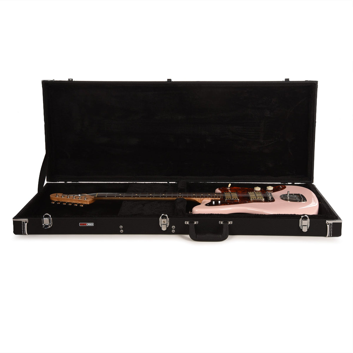 Waterslide Offset Aged Shell Pink Nitro w/ Mojo Dual Foil Pickups - Angle 8 | MUSICTONER